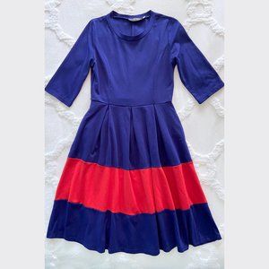 Retro-Style Half Sleeve Colorblock Dress